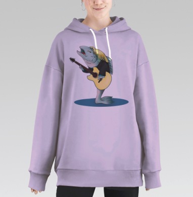 Кит-музыкант с гитарой — забавный арт, Hoodie Long Oversize Fiolet