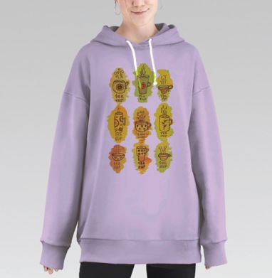 Коллекция иллюстраций «Чайные чашки» в акварельном стиле, Hoodie Long Oversize Fiolet