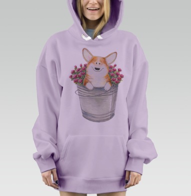 Корги и розы, Hoodie Mjhigh Dig Mel, Fiolet, утепленная