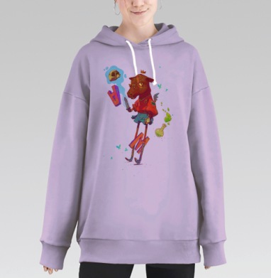 Королевский зверь с символами магии и власти, Hoodie Long Oversize Fiolet