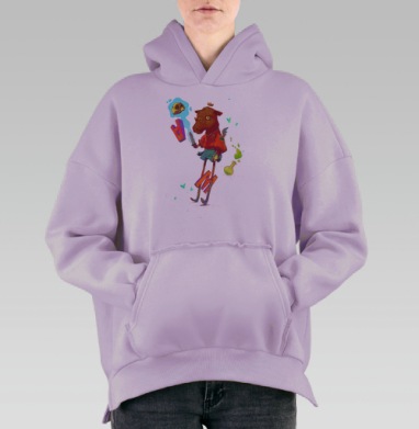 Королевский зверь с символами магии и власти, Hoodie Oversize Fiolet, утепленная