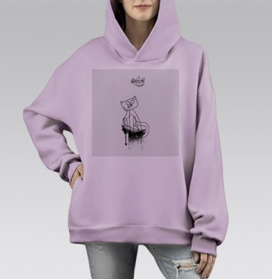 Кот и птица, Hoodie Mono Fiolet, оверсайз, утепленная