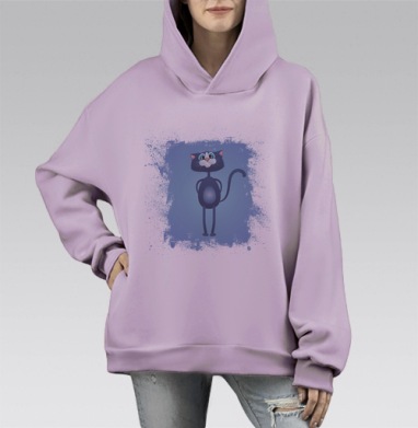Котэ в синивэ, Hoodie Mono Fiolet, оверсайз, утепленная