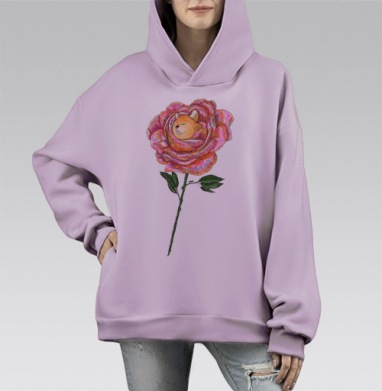 Котенок внутри розы – уют и гармония, Hoodie Mono Fiolet, оверсайз, утепленная