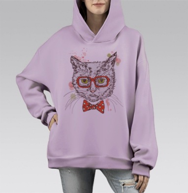 Котя-хипстер, Hoodie Mono Fiolet, оверсайз, утепленная