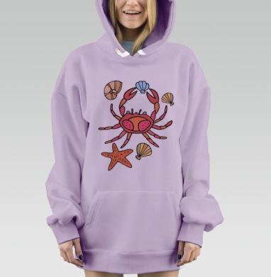 Краб на пляже, Hoodie Mjhigh Dig Mel, Fiolet, утепленная
