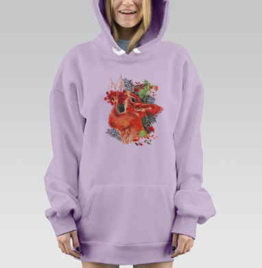 Красная белка с рябиной, Hoodie Mjhigh Dig Mel, Fiolet, утепленная