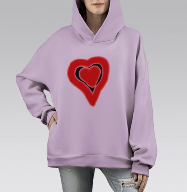 Красное сердце с черной каймой – символ внутренней борьбы, Hoodie Mono Fiolet, оверсайз, утепленная