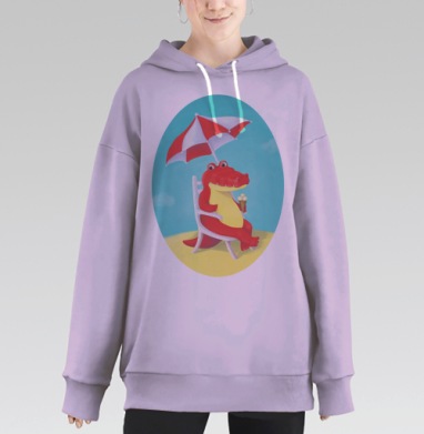 Красный крокодил с мороженым под зонтом летом, Hoodie Long Oversize Fiolet