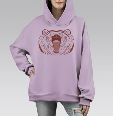 Красный Медведь, Hoodie Mono Fiolet, оверсайз, утепленная