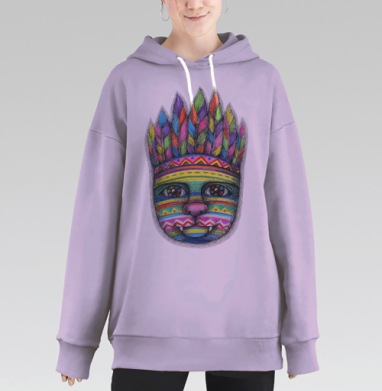 Красочная ритуальная живопись племенная индейская шаманская маска, Hoodie Long Oversize Fiolet