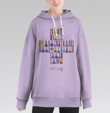 Крест из пробирок с эмоциями - символ первой помощи, Hoodie Long Oversize Fiolet