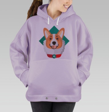 Крупный портрет корги с красным ошейником, Hoodie Oversize Fiolet