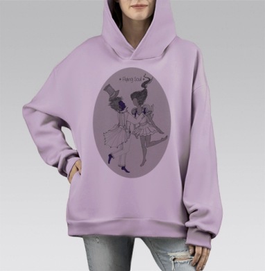 Летающие души, Hoodie Mono Fiolet, оверсайз, утепленная