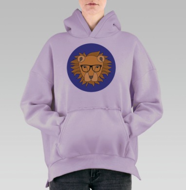 Лев в рэйбэнах, Hoodie Oversize Fiolet, утепленная