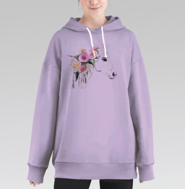 Лошадь в розовых цветах, Hoodie Long Oversize Fiolet
