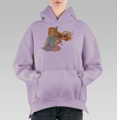 Магия детства с бабочками и кроликом, Hoodie Oversize Fiolet, утепленная