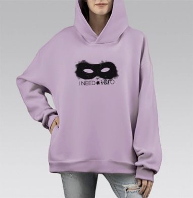 Маска героя с надписью I NEED a hero, Hoodie Mono Fiolet, оверсайз, утепленная