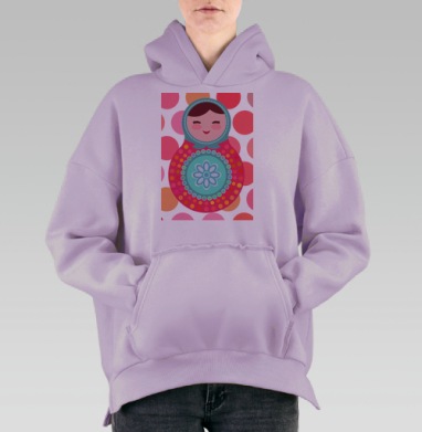 Матрешка на розовом фоне, Hoodie Oversize Fiolet, утепленная