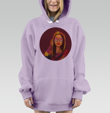Мечтательная женщина в ярком платке и очках с пальмами, Hoodie Mjhigh Dig Mel, Fiolet, утепленная