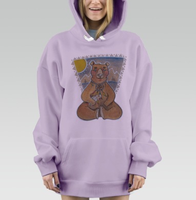 Медитирующий медведь с ловцом снов и рыбой, Hoodie Mjhigh Dig Mel, Fiolet, утепленная