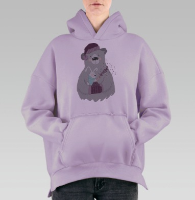 Медведь и кролик с хлопушками — нежная детская сцена, Hoodie Oversize Fiolet, утепленная