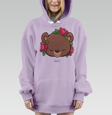 Медведь и пионы, Hoodie Mjhigh Dig Mel, Fiolet, утепленная