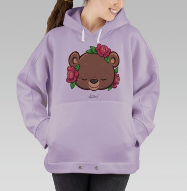 Медведь и пионы, Hoodie Oversize Fiolet