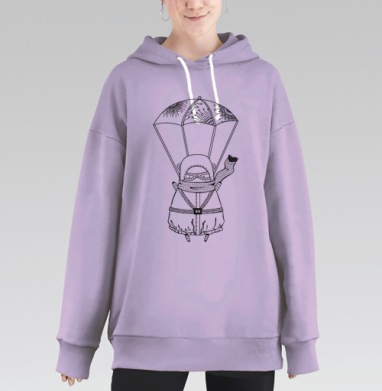 Медведь в Воздушном Шаре с Пастельными Оттенками, Hoodie Long Oversize Fiolet
