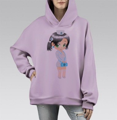 Милая аниме медсестра с медсумкой и зелёными глазами, Hoodie Mono Fiolet, оверсайз, утепленная