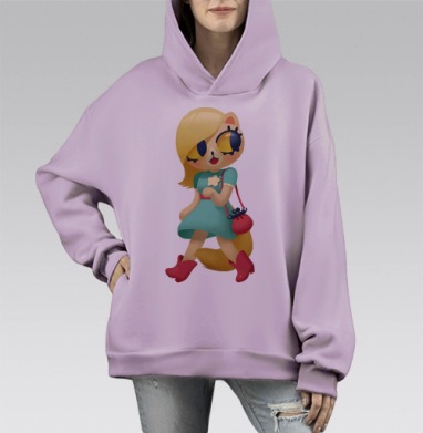 Милая антропоморфная лиса в элегантном платье, Hoodie Mono Fiolet, оверсайз, утепленная