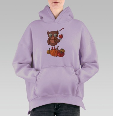 Милая осенняя сова на тыкве с сердцеобразным плодом, Hoodie Oversize Fiolet, утепленная