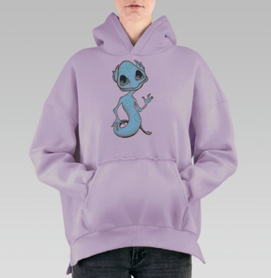 Милое фантастическое существо в стиле каваий, Hoodie Oversize Fiolet, утепленная