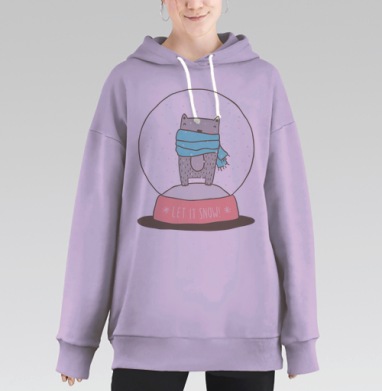 Милый медвежонок в снежном шаре с шарфом, Hoodie Long Oversize Fiolet