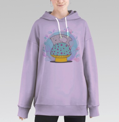 Милый мультяшный зверек на большом грибе, Hoodie Long Oversize Fiolet