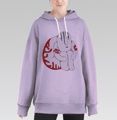 Минималистичный арт: персонаж в раздумье с красными акцентами, Hoodie Long Oversize Fiolet