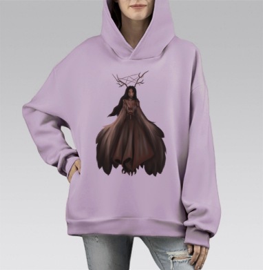 Мистическая Женщина с Рогами — Дух Леса, Hoodie Mono Fiolet, оверсайз, утепленная