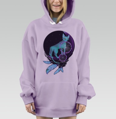 Мистическая кошка на фиолетовом полумесяце, Hoodie Mjhigh Dig Mel, Fiolet, утепленная