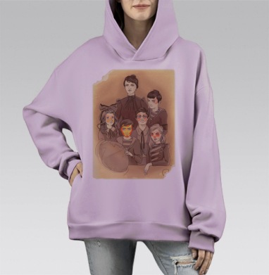 Мистический портрет семьи с ритуальным макияжем, Hoodie Mono Fiolet, оверсайз, утепленная