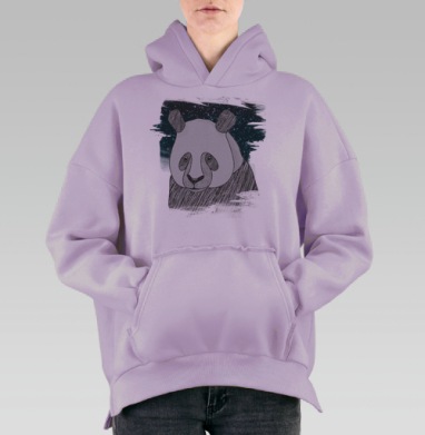 Монохромный портрет задумчивой панды на фоне космоса, Hoodie Oversize Fiolet, утепленная