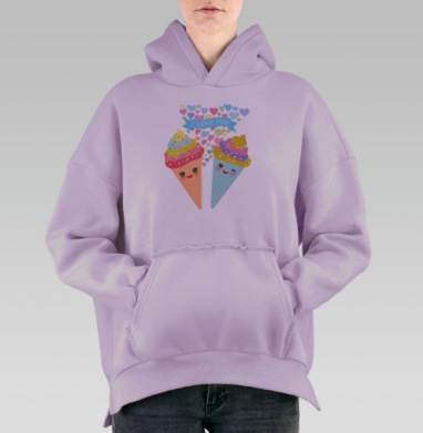 Мороженое Парные футболки для влюбленных (муж.), Hoodie Oversize Fiolet, утепленная