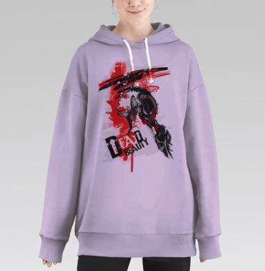 Мрачная красота с рогами и бабочками, Hoodie Long Oversize Fiolet