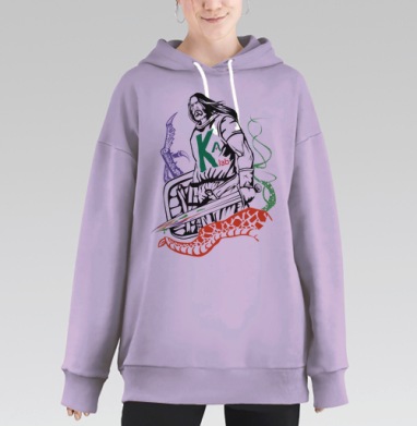 Мужская футболка с суровым воином и мечом, Hoodie Long Oversize Fiolet