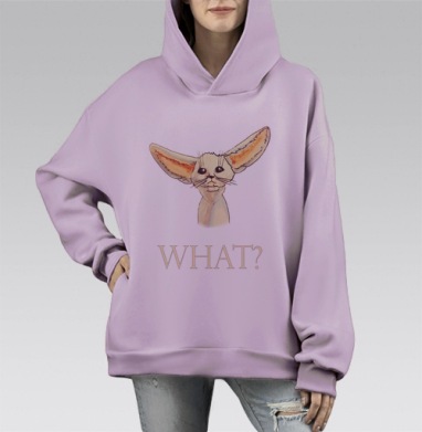 Мультяшный фенек с удивленным выражением «What», Hoodie Mono Fiolet, оверсайз, утепленная
