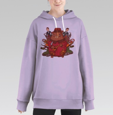 Мультяшный медведь в шапке с балалайкой, Hoodie Long Oversize Fiolet