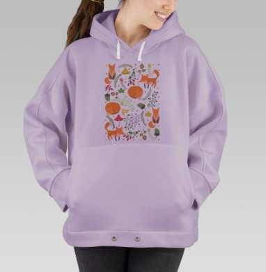 Мягкий декоративный узор с очаровательными лисами, Hoodie Oversize Fiolet