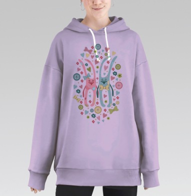 Мягкий детский паттерн с зайчиками и милыми элементами, Hoodie Long Oversize Fiolet