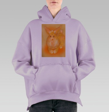 Мягкий мультяшный заяц в пастельных тонах, Hoodie Oversize Fiolet, утепленная