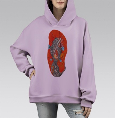Начало анатомии рыбы, Hoodie Mono Fiolet, оверсайз, утепленная