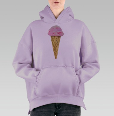 Нежный акварельный рожок с мороженым, Hoodie Oversize Fiolet, утепленная